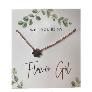 Copper Bronze rose color necklace flower pendant Will you be my Flower Girl card